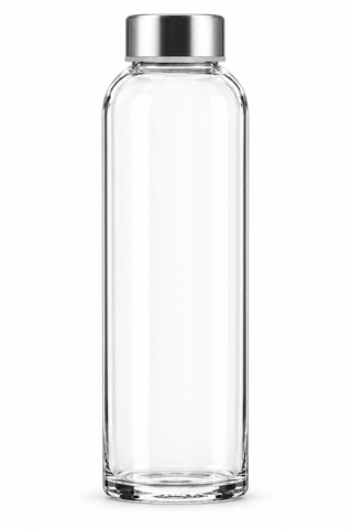 Clear glass bottle with silver cap